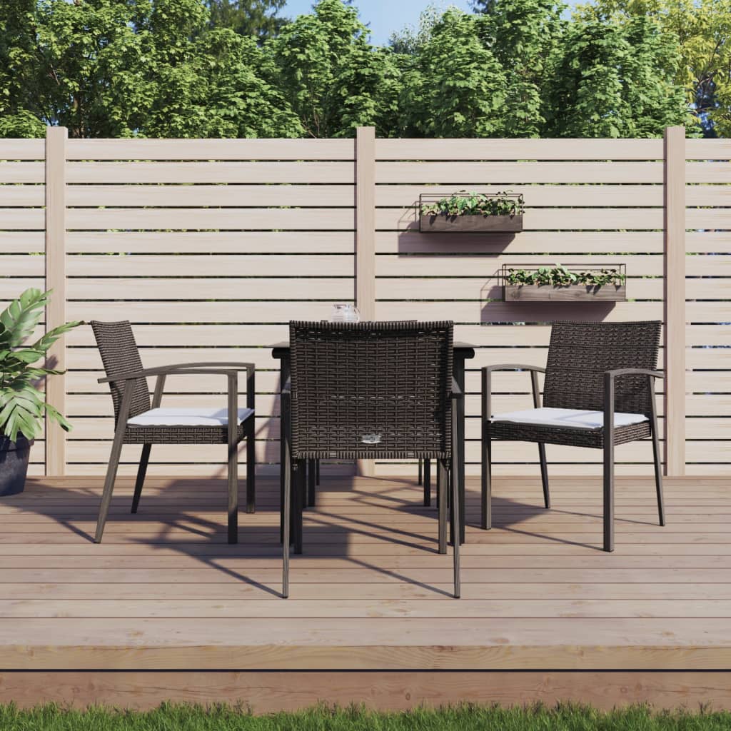 vidaXL 3-delige Tuinset met kussens poly rattan en staal