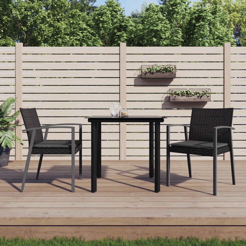 vidaXL 3-delige Tuinset met kussens poly rattan en staal