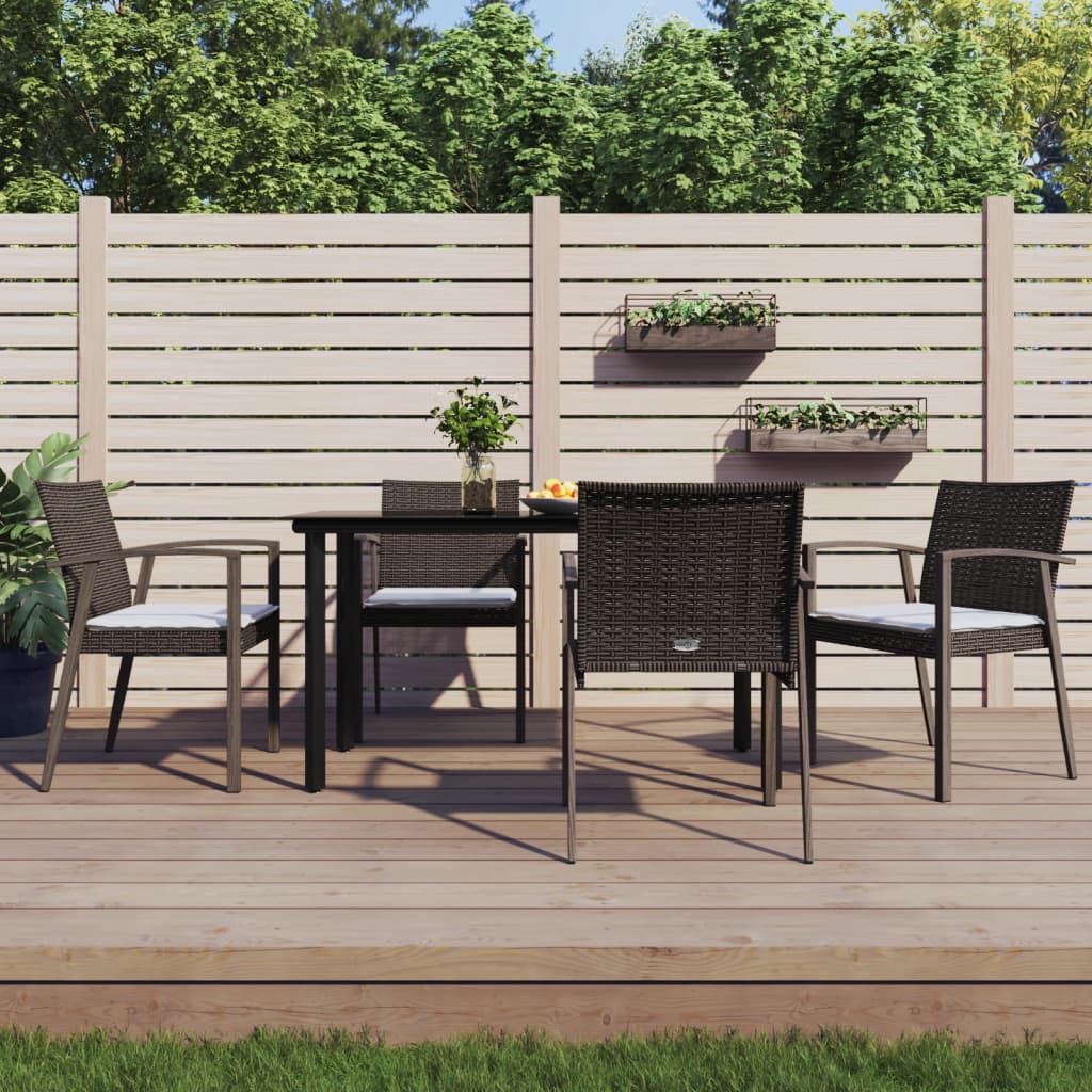 vidaXL 3-delige Tuinset met kussens poly rattan en staal