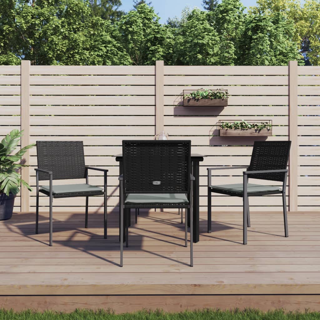 vidaXL 3-delige Tuinset met kussens poly rattan en staal