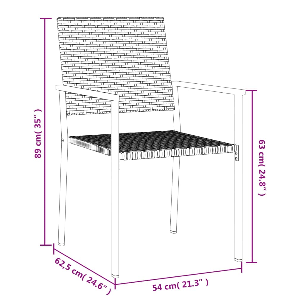 vidaXL 3-delige Tuinset met kussens poly rattan en staal