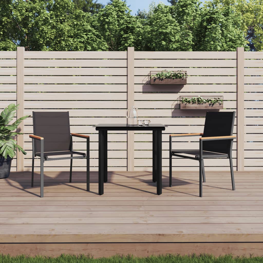 vidaXL 3-delige Tuinset textileen en staal zwart