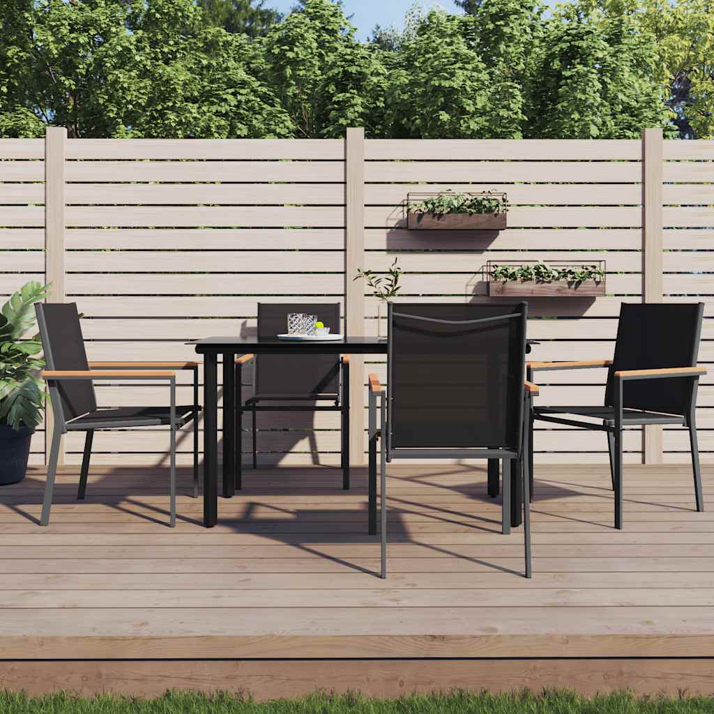 vidaXL 3-delige Tuinset textileen en staal zwart
