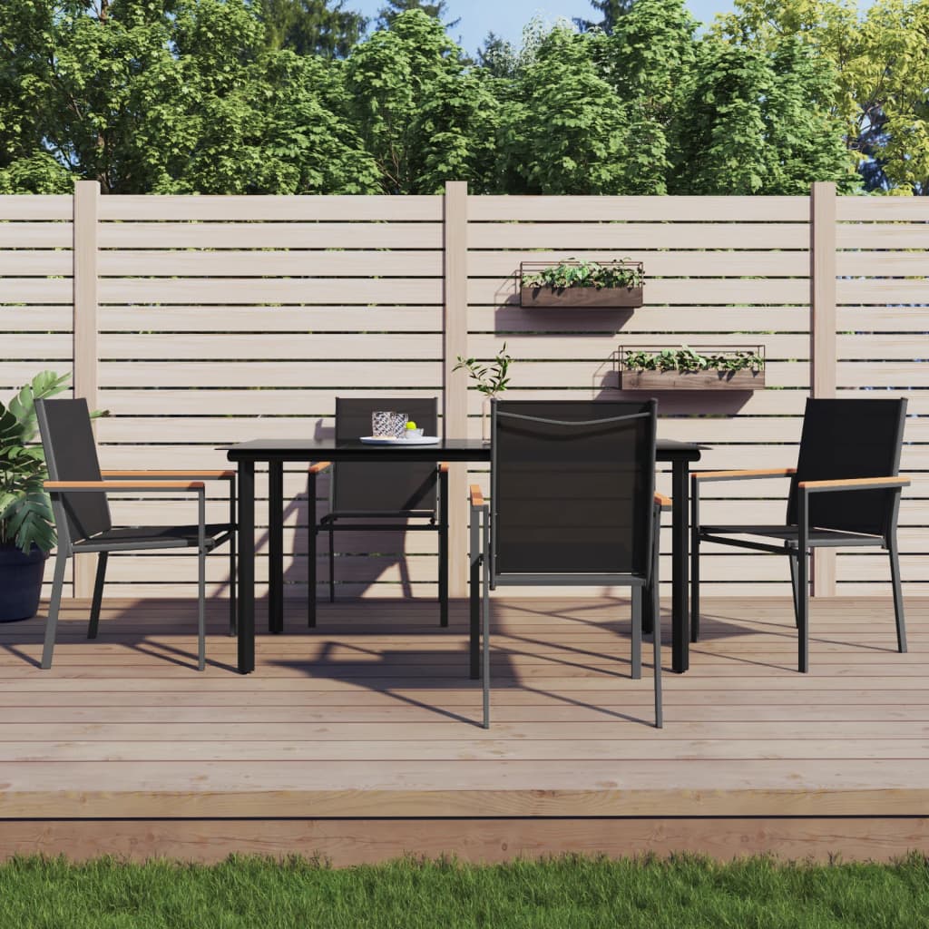 vidaXL 3-delige Tuinset textileen en staal zwart