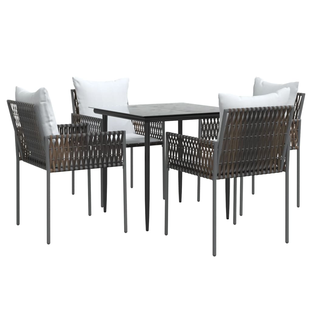 vidaXL 3-delige Tuinset met kussens poly rattan en staal
