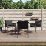 vidaXL 3-delige Tuinset met kussens poly rattan en staal