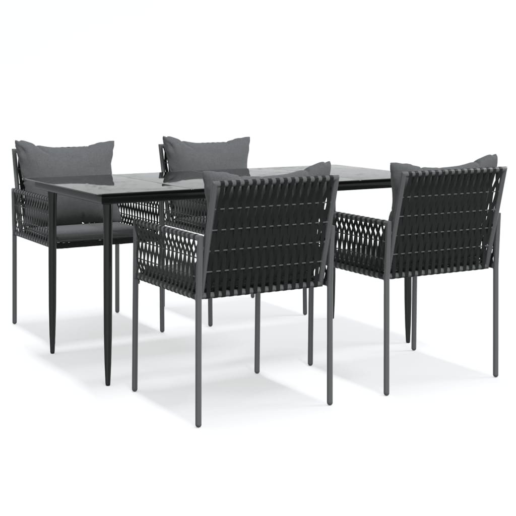 vidaXL 5-delige Tuinset met kussens poly rattan en staal