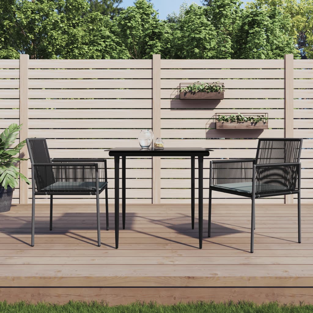 vidaXL 3-delige Tuinset met kussens poly rattan en staal zwart
