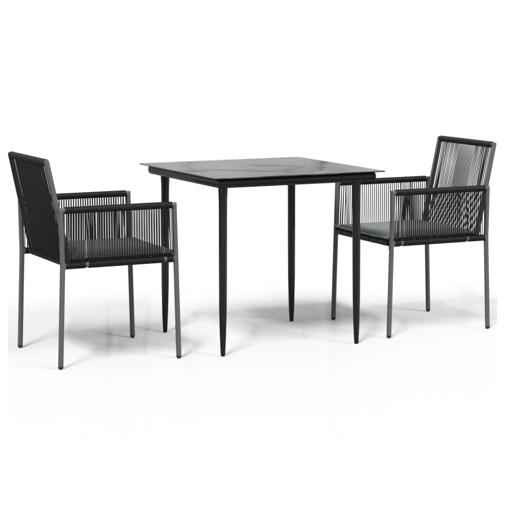 vidaXL 3-delige Tuinset met kussens poly rattan en staal zwart