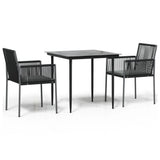 vidaXL 3-delige Tuinset met kussens poly rattan en staal zwart