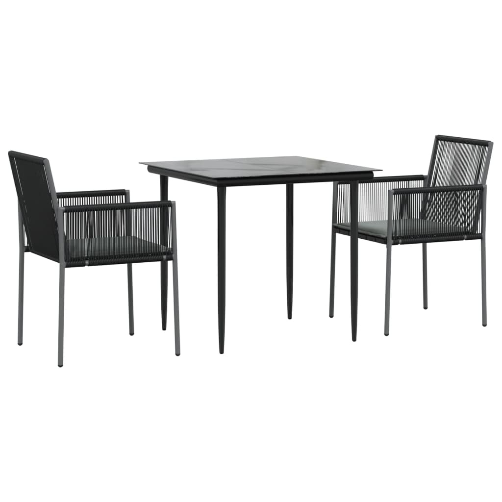 vidaXL 3-delige Tuinset met kussens poly rattan en staal zwart