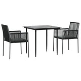 vidaXL 3-delige Tuinset met kussens poly rattan en staal zwart
