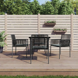 vidaXL 3-delige Tuinset met kussens poly rattan en staal zwart
