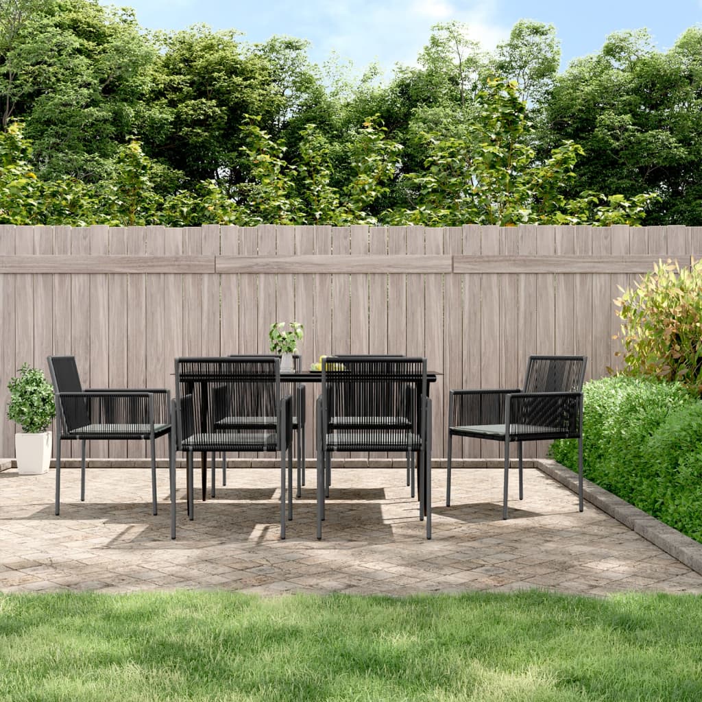 vidaXL 3-delige Tuinset met kussens poly rattan en staal zwart