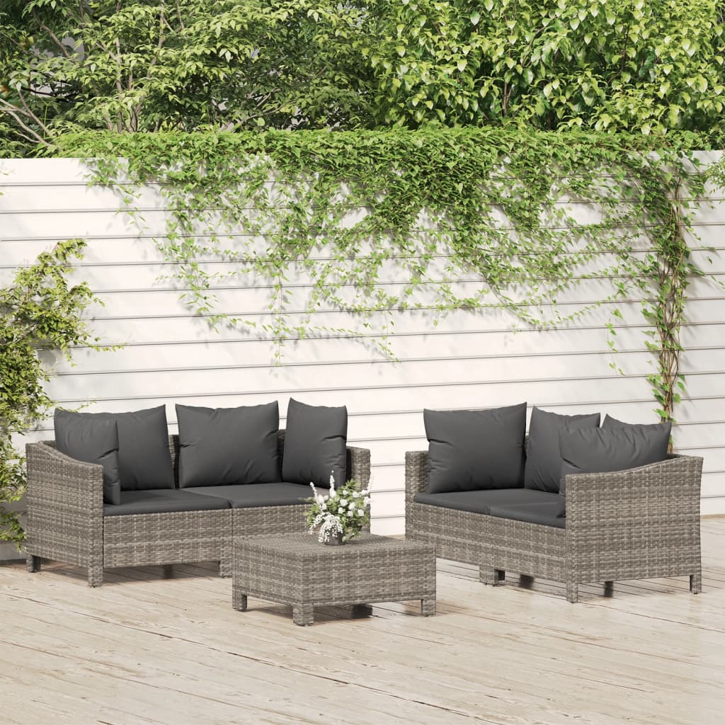 vidaXL 5-delige Loungeset met kussens poly rattan grijs