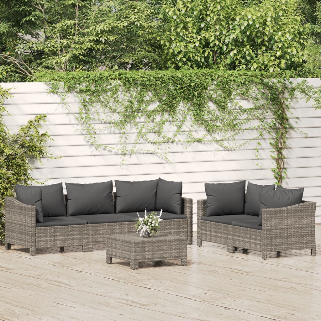 vidaXL 5-delige Loungeset met kussens poly rattan grijs