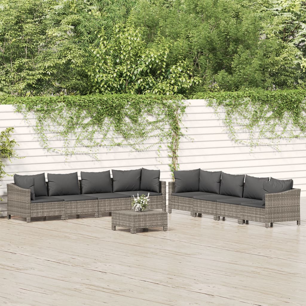 vidaXL 5-delige Loungeset met kussens poly rattan grijs