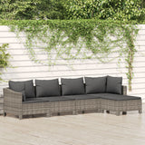 vidaXL 4-delige Loungeset met kussens poly rattan grijs