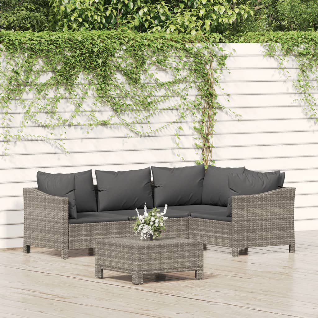 vidaXL 4-Piece Lounge Set with Cushions Poly Rattan Grey