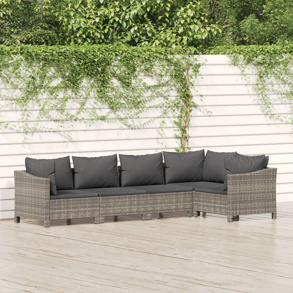 vidaXL 4-Piece Lounge Set with Cushions Poly Rattan Grey