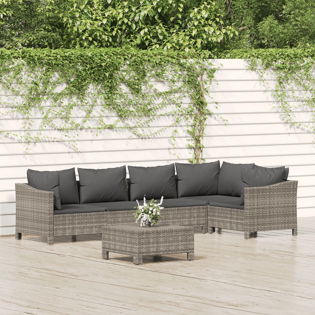 vidaXL 4-Piece Lounge Set with Cushions Poly Rattan Grey