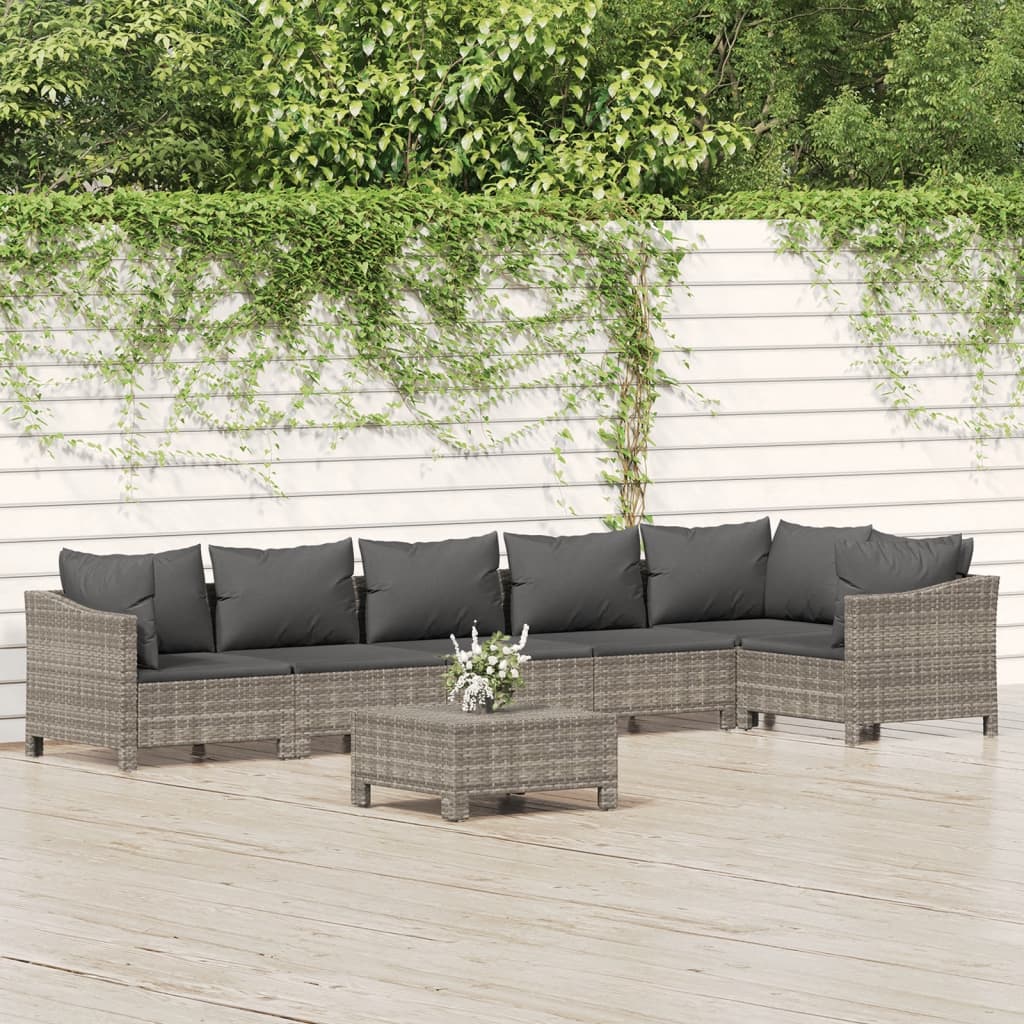 vidaXL 4-Piece Lounge Set with Cushions Poly Rattan Grey