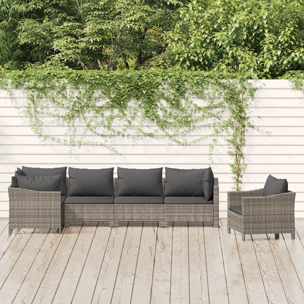vidaXL 5-Piece Lounge Set with Cushions Poly Rattan Grey