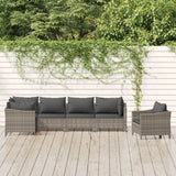 vidaXL 5-Piece Lounge Set with Cushions Poly Rattan Grey