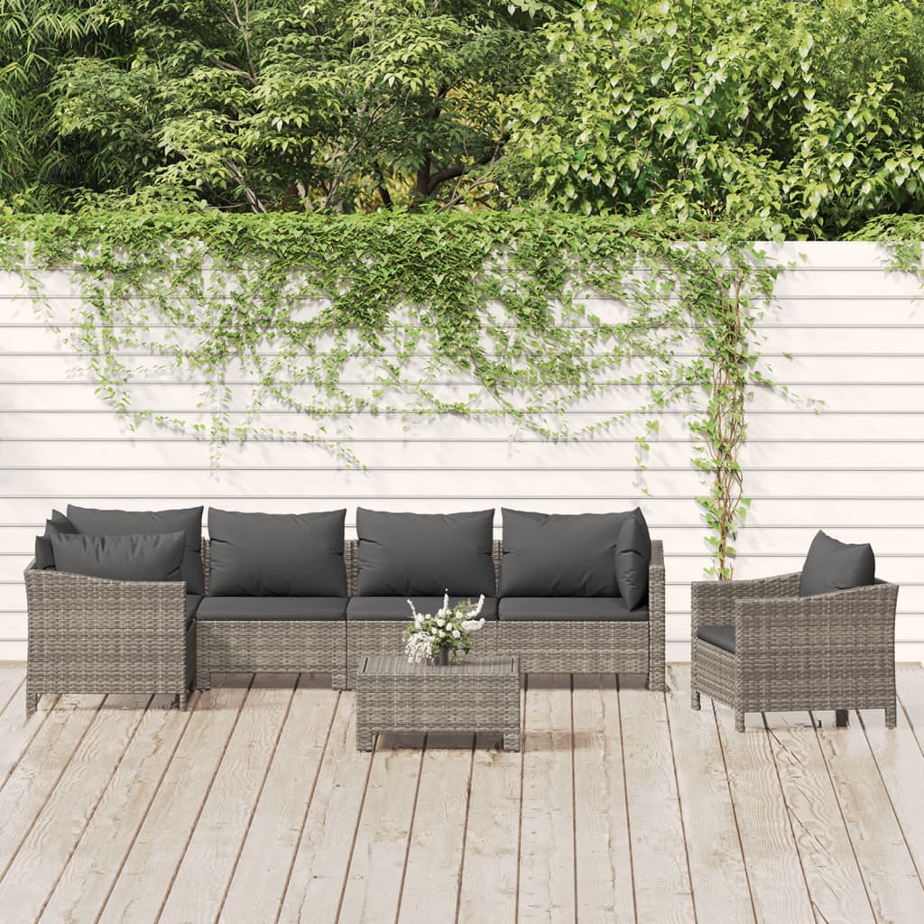 vidaXL 5-Piece Lounge Set with Cushions Poly Rattan Grey