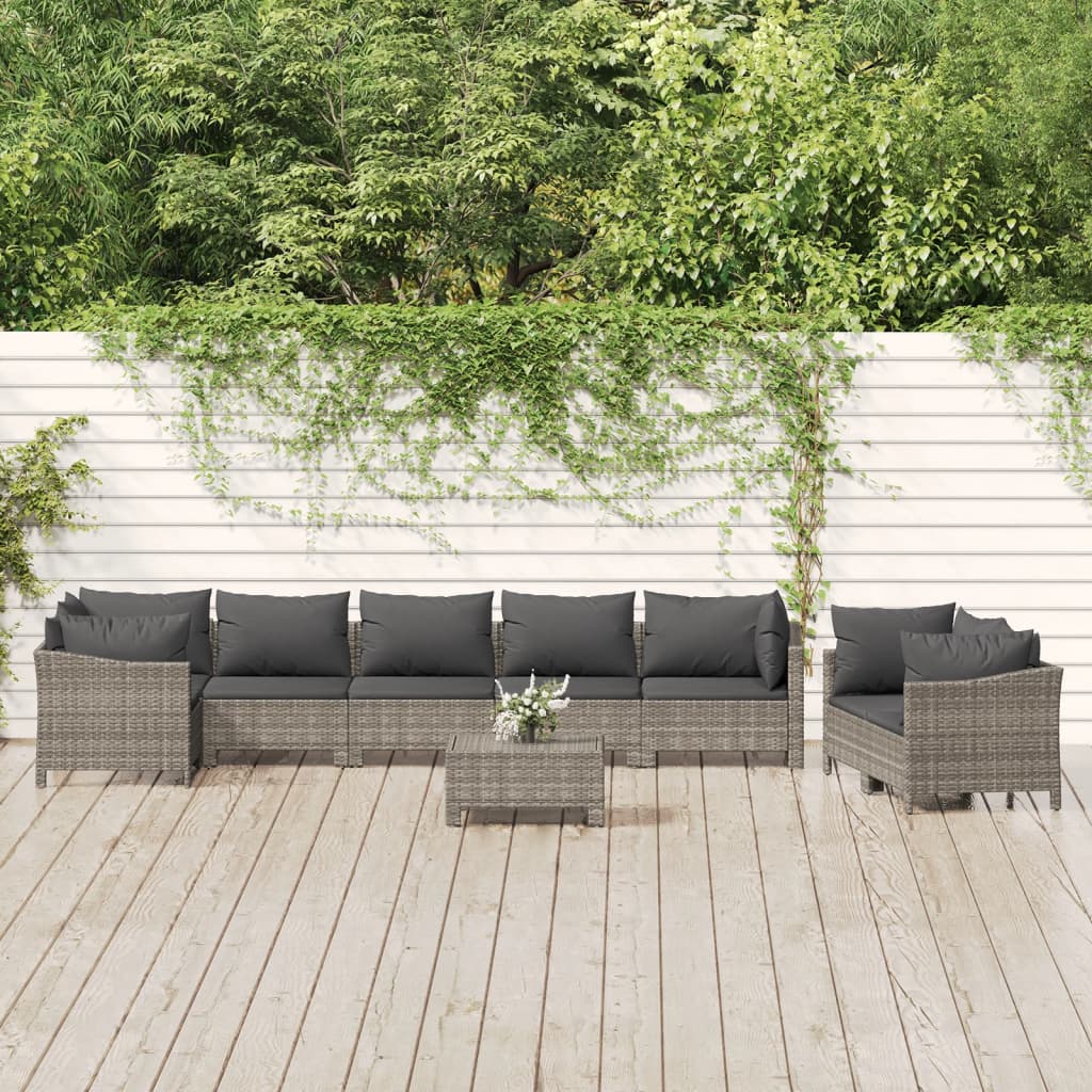 vidaXL 7-delige Loungeset met kussens poly rattan grijs