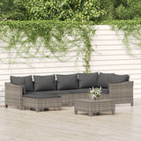 vidaXL 6-delige Loungeset met kussens poly rattan grijs