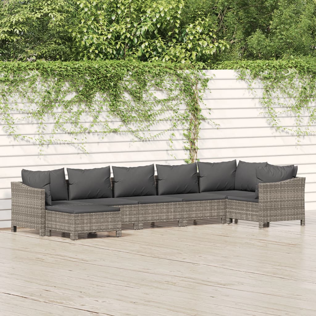 vidaXL 6-delige Loungeset met kussens poly rattan grijs