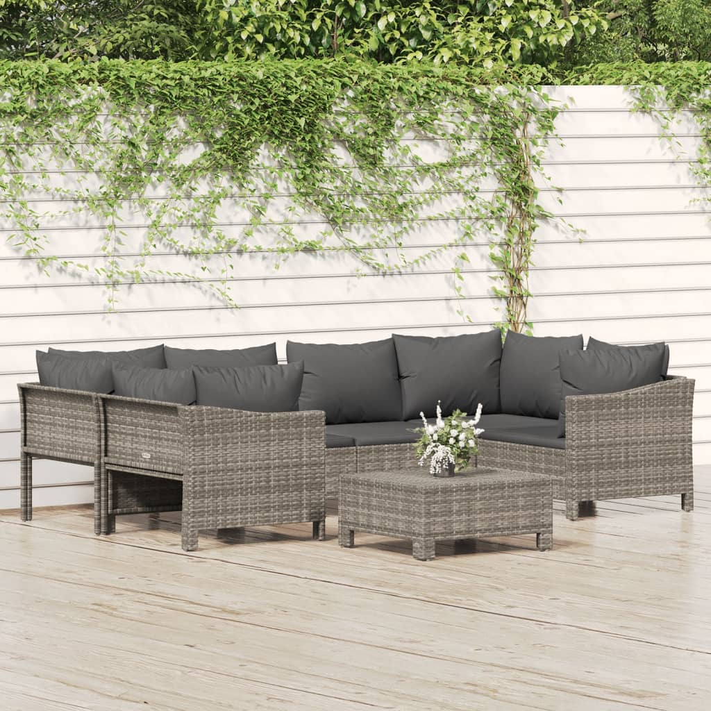 vidaXL 6-delige Loungeset met kussens poly rattan grijs