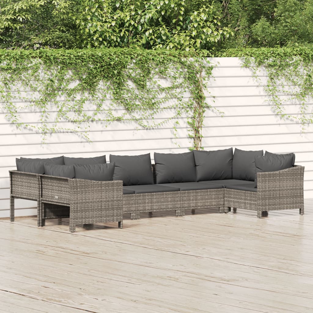 vidaXL 6-delige Loungeset met kussens poly rattan grijs