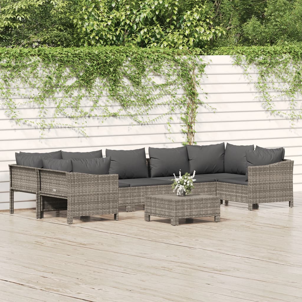 vidaXL 6-delige Loungeset met kussens poly rattan grijs