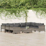 vidaXL 9-delige Loungeset met kussens poly rattan grijs