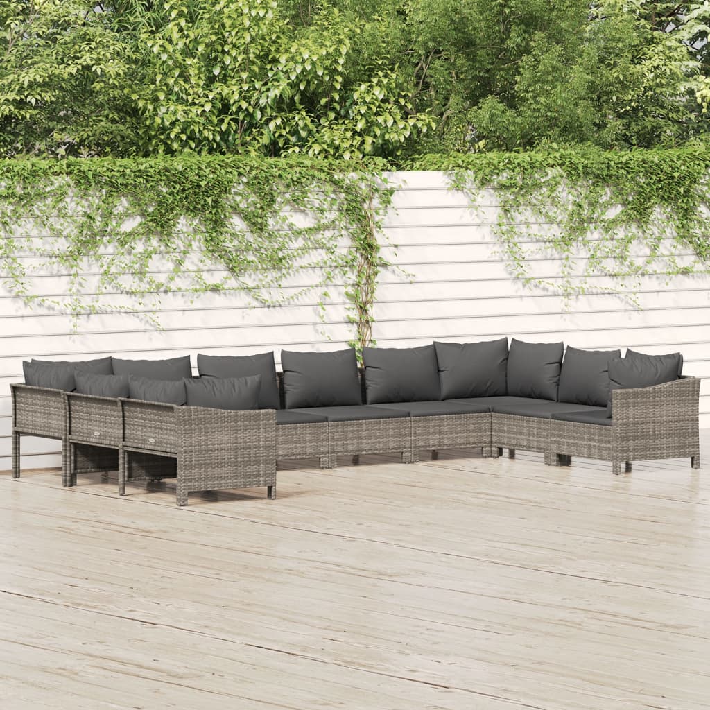 vidaXL 9-delige Loungeset met kussens poly rattan grijs