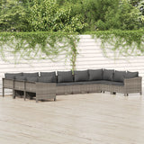 vidaXL 9-delige Loungeset met kussens poly rattan grijs