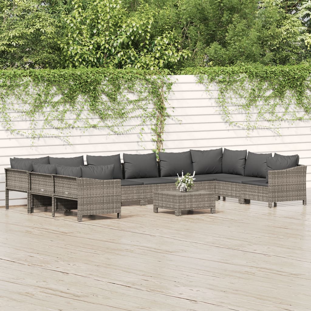vidaXL 9-delige Loungeset met kussens poly rattan grijs