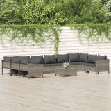 vidaXL 9-delige Loungeset met kussens poly rattan grijs