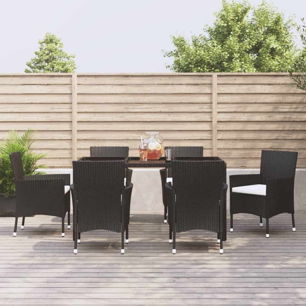vidaXL 5-delige Tuinset met kussens poly rattan zwart