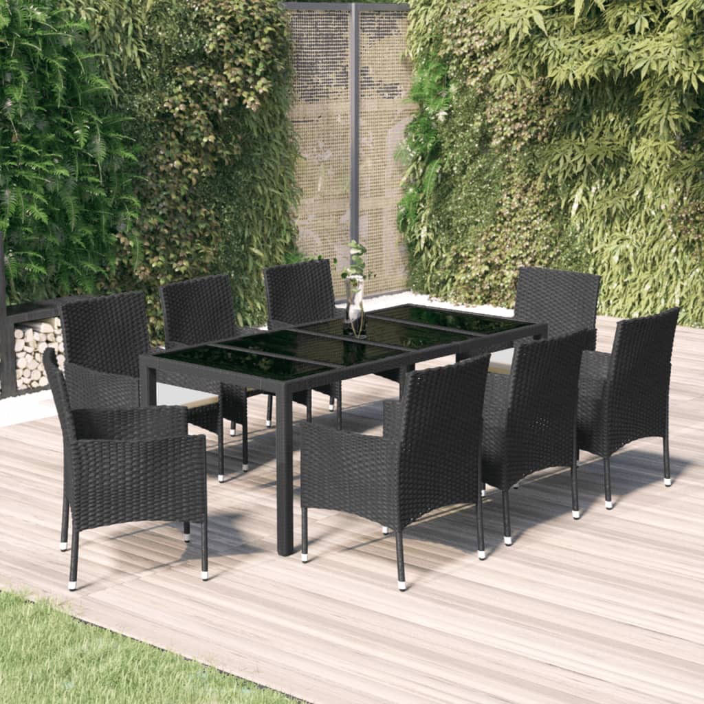 vidaXL 5-delige Tuinset met kussens poly rattan zwart