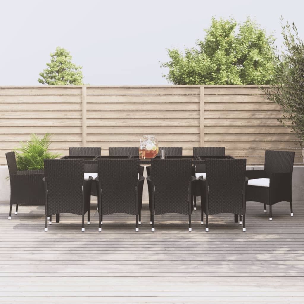 vidaXL 5-delige Tuinset met kussens poly rattan zwart