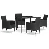 vidaXL 5-delige Tuinset met kussens poly rattan zwart