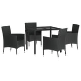 vidaXL 5-delige Tuinset met kussens poly rattan zwart