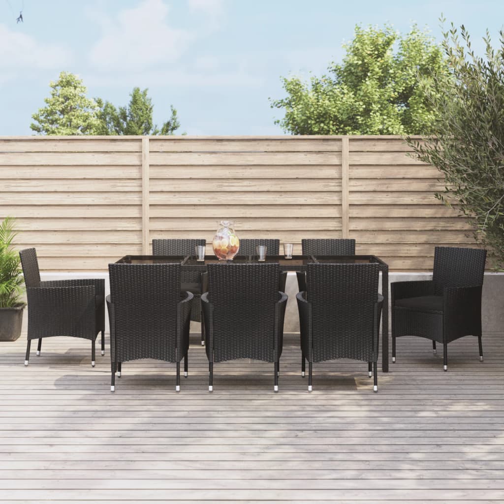 vidaXL 5-delige Tuinset met kussens poly rattan zwart