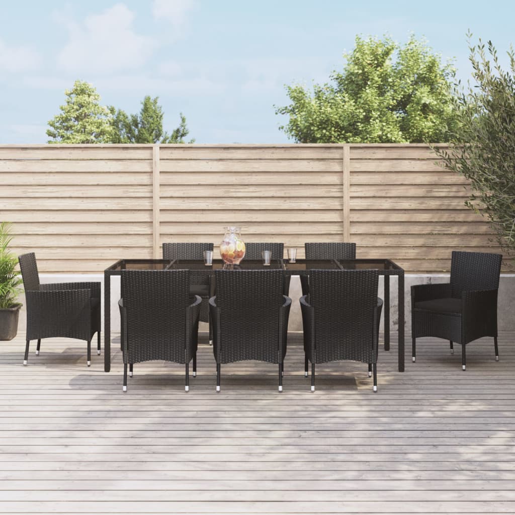 vidaXL 5-delige Tuinset met kussens poly rattan zwart
