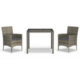 vidaXL 3-delige Tuinset met kussens poly rattan grijs