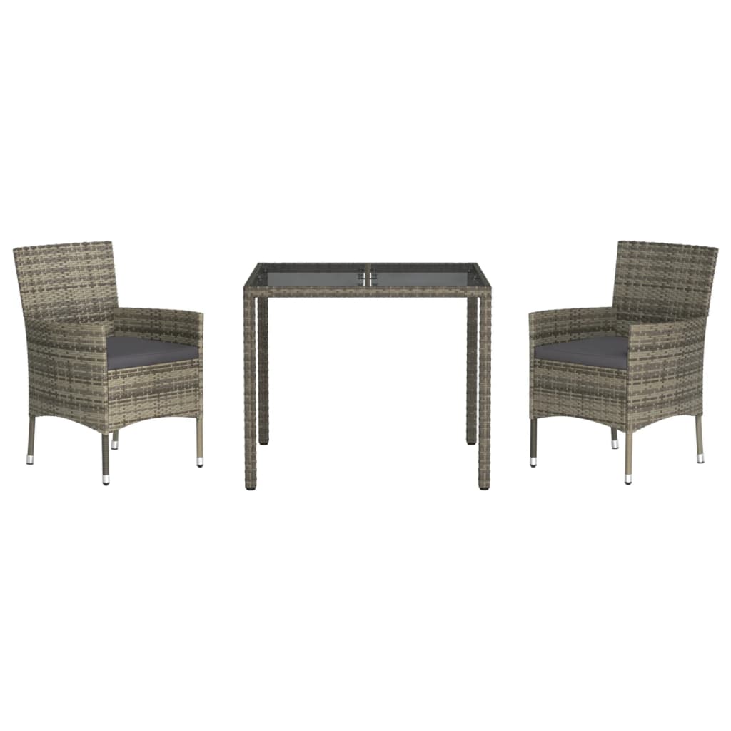 vidaXL 3-delige Tuinset met kussens poly rattan grijs