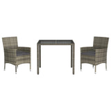 vidaXL 3-delige Tuinset met kussens poly rattan grijs